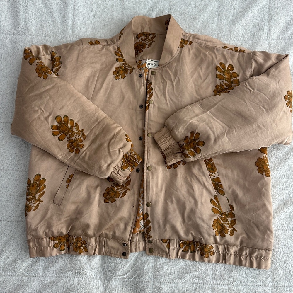Transcend Tan Floral Bomber Jacket